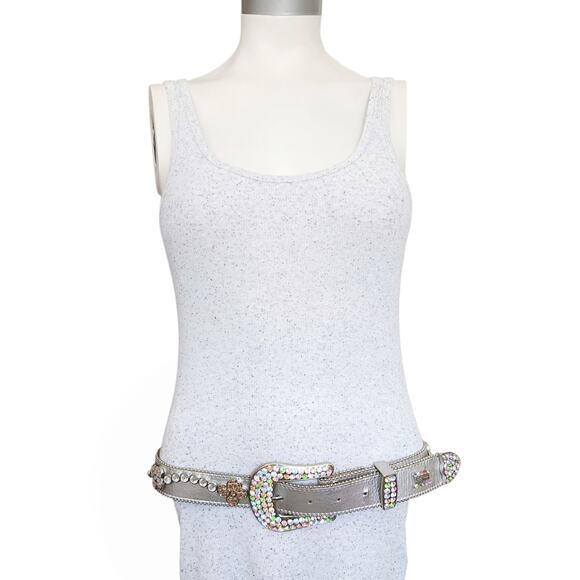 B.B. SIMON Crayola leather Swarovski Crystal silver bling statement belt Size XL